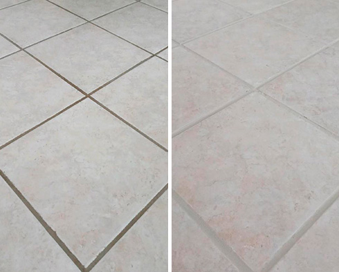Tile Floor Before and After a Grout Cleaning in Athens