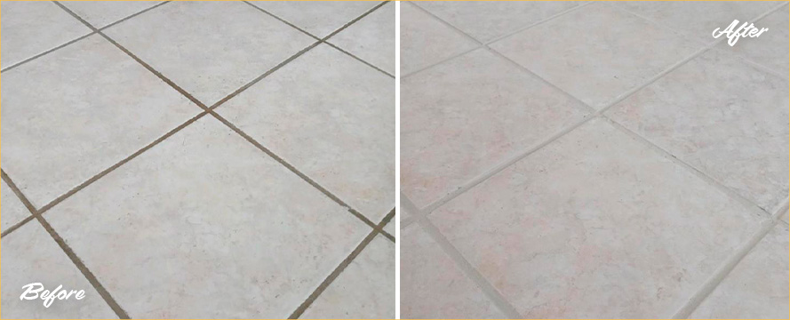 Tile Floor Before and After a Grout Cleaning in Athens